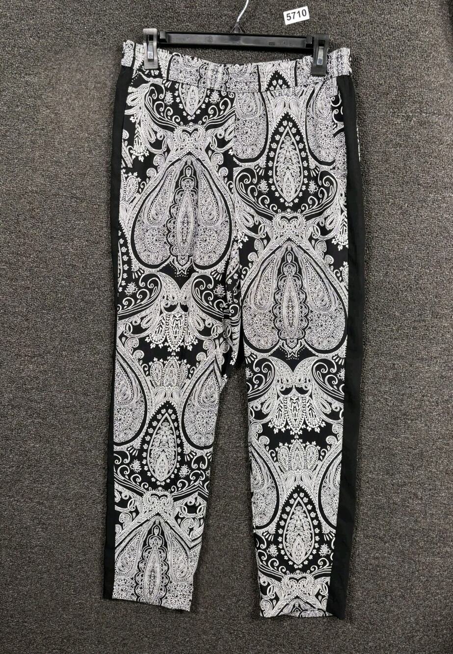 Chicos Pants Womens Size 4R Black White Paisley Pull On Knit Artsy Career Office